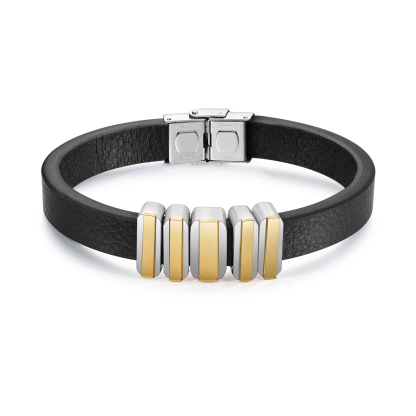 5 Names Personalised Stainless Steel Leather Bracelet Engraved Name Men's Bracelet Gift for Dad