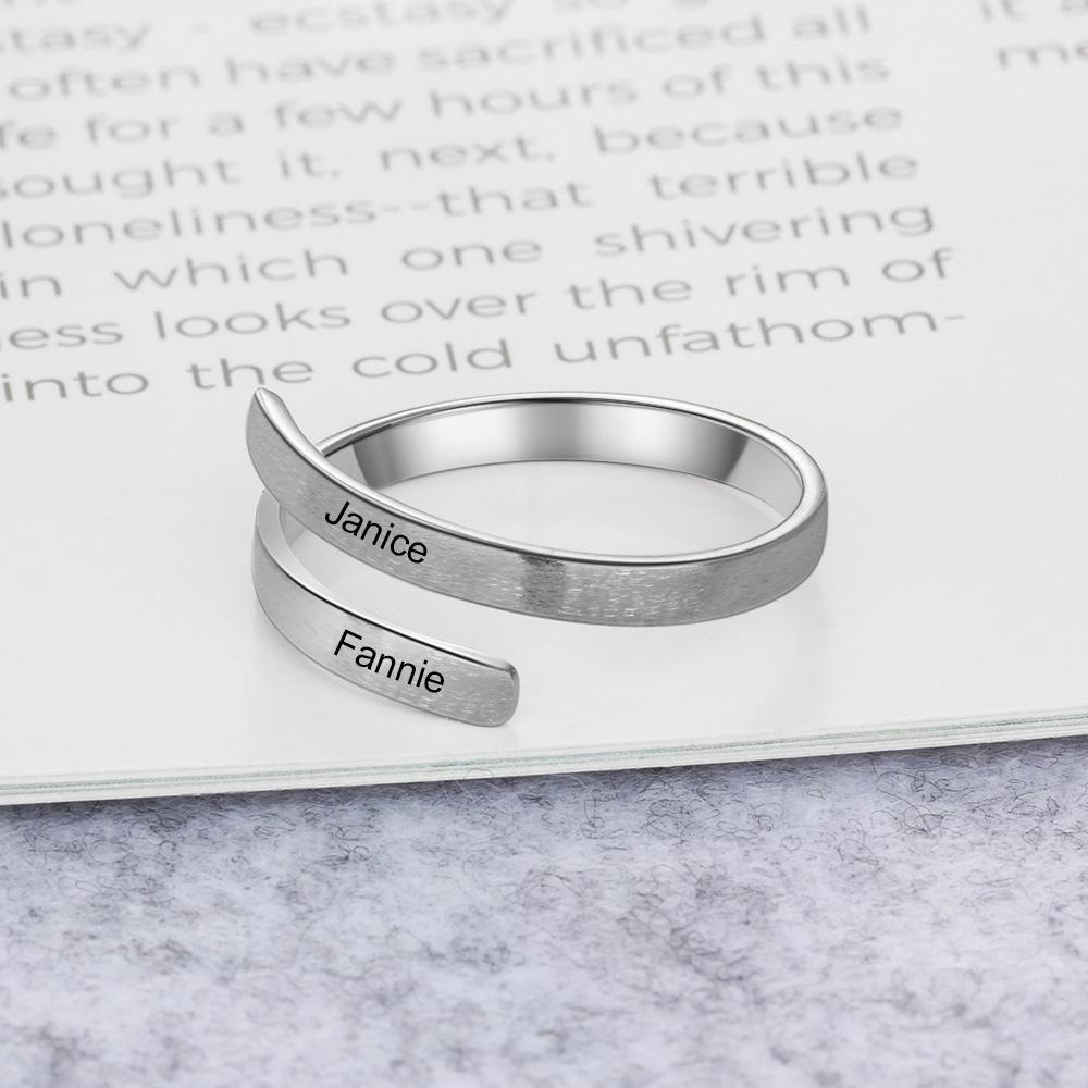 Personalised Name Rings Engraved 2 Names Adjustable Ring Gift for Her