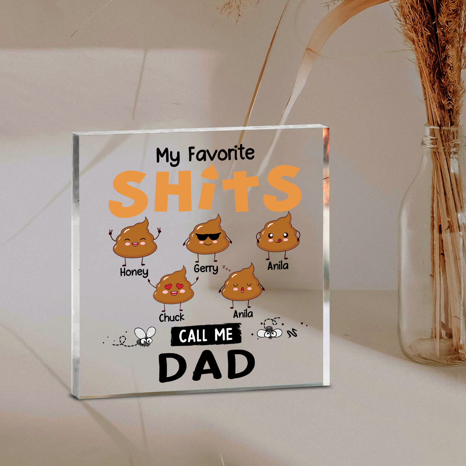 5 Names - Personalised Monster and Shit Style Custom Name Acrylic Ornament Father's Day Gift for Dad