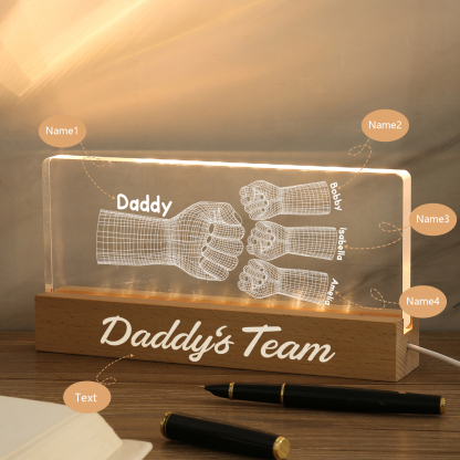 4 Names Personalised Fist Bump Pattern Night Light Custom Text LED Light Father's Day Gift for Dad