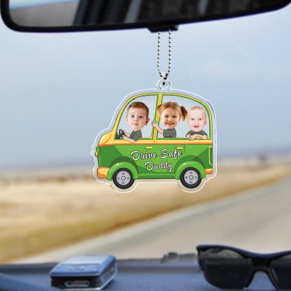 Acrylic Keyring/Decoration Personalised 3 Photos, Name And Text Child Driving Pattern Pendant For Dad