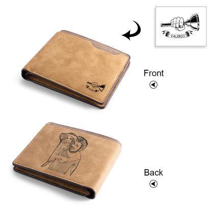 Brown Personalised Leather Wallet Engraved Photo Short Wallet Folding Wallet For Dad