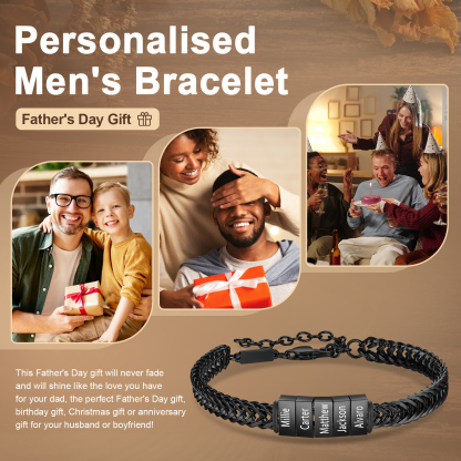 6 Names - Personalised Name Stainless Steel Men's Bracelet Great Gift for Him