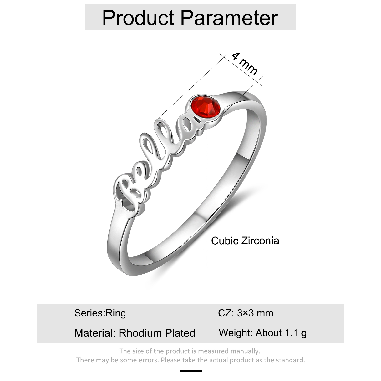 Personalised Birthstone Ring Custom 1 Name Ring Best Gift For Women