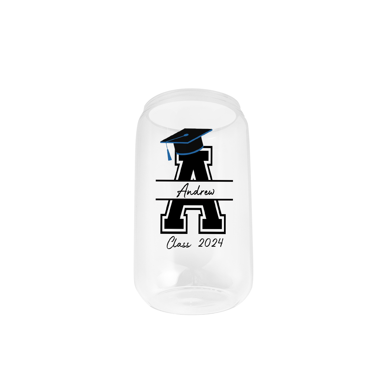 2024 Graduation Gift - Personalised Custom Letter ,Name and Text Glass with Glass Straw