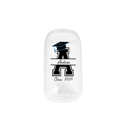 2024 Graduation Gift - Personalised Custom Letter ,Name and Text Glass with Glass Straw