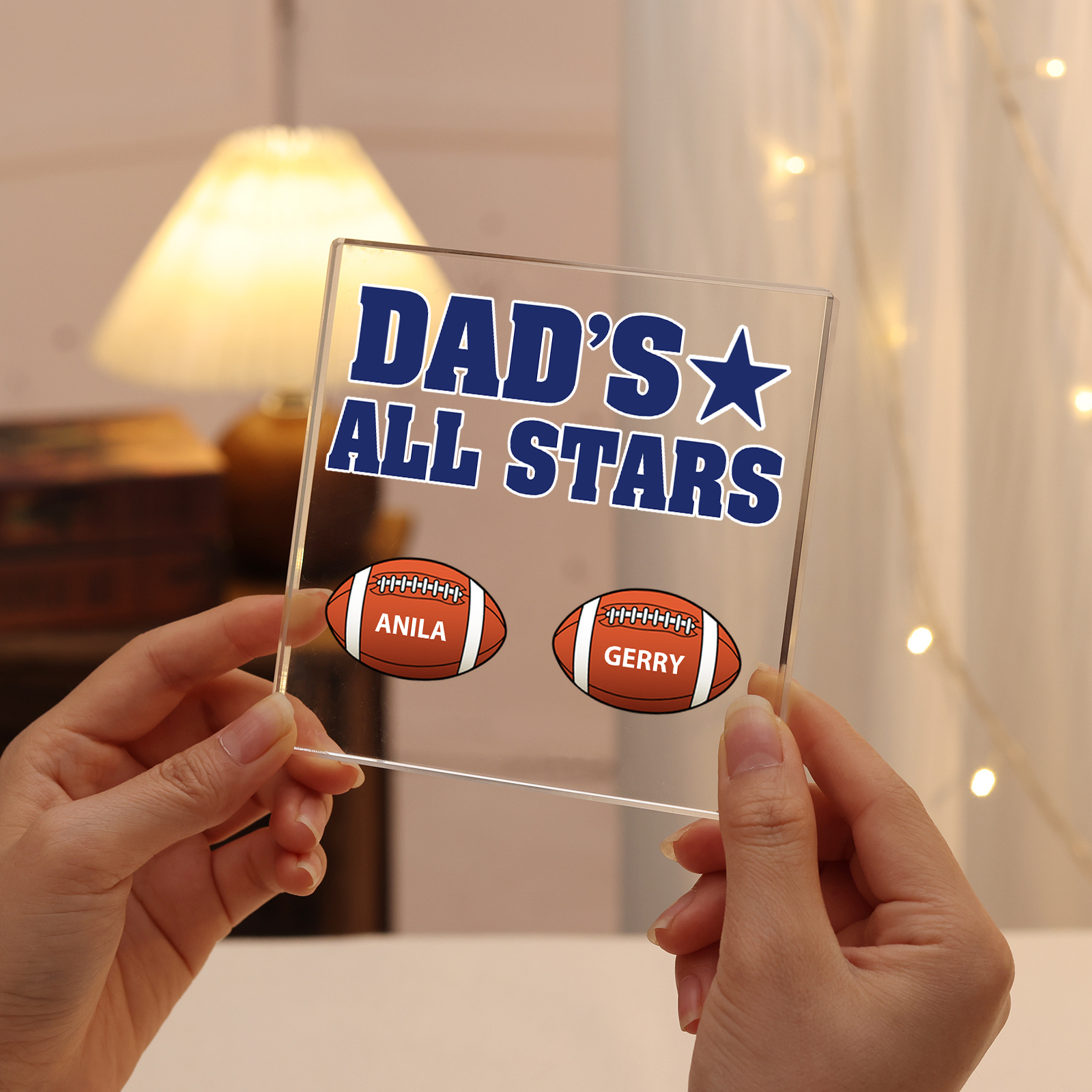 2 Names - Personalised Football Acrylic Keepsake Customized Name Acrylic Plaque Decoration Father's Day Gift for Dad
