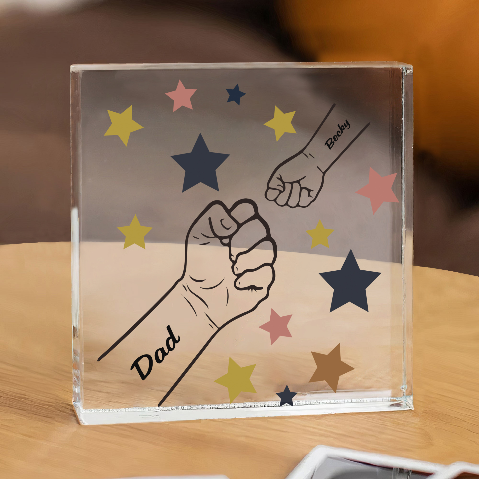 2 Names - Personalised Fist Bump Family Acrylic Keepsake Customized Name Acrylic Home Decor Gift for Dad