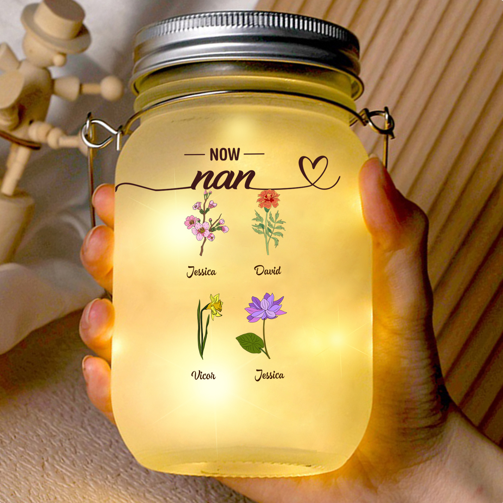 Personalised Flower Solar Mason Jar Light for Nan Mum