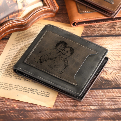 5 Names - Personalised Photo Custom Leather Men's Wallet as a Father's Day Gift for Dad