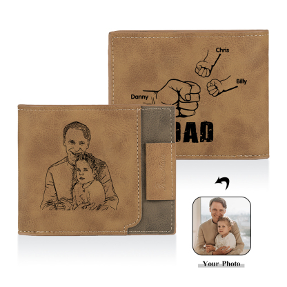 3 Names - Personalised Fist Bump Photo Custom Leather Men's  Wallet as a Father's Day Gift for Dad