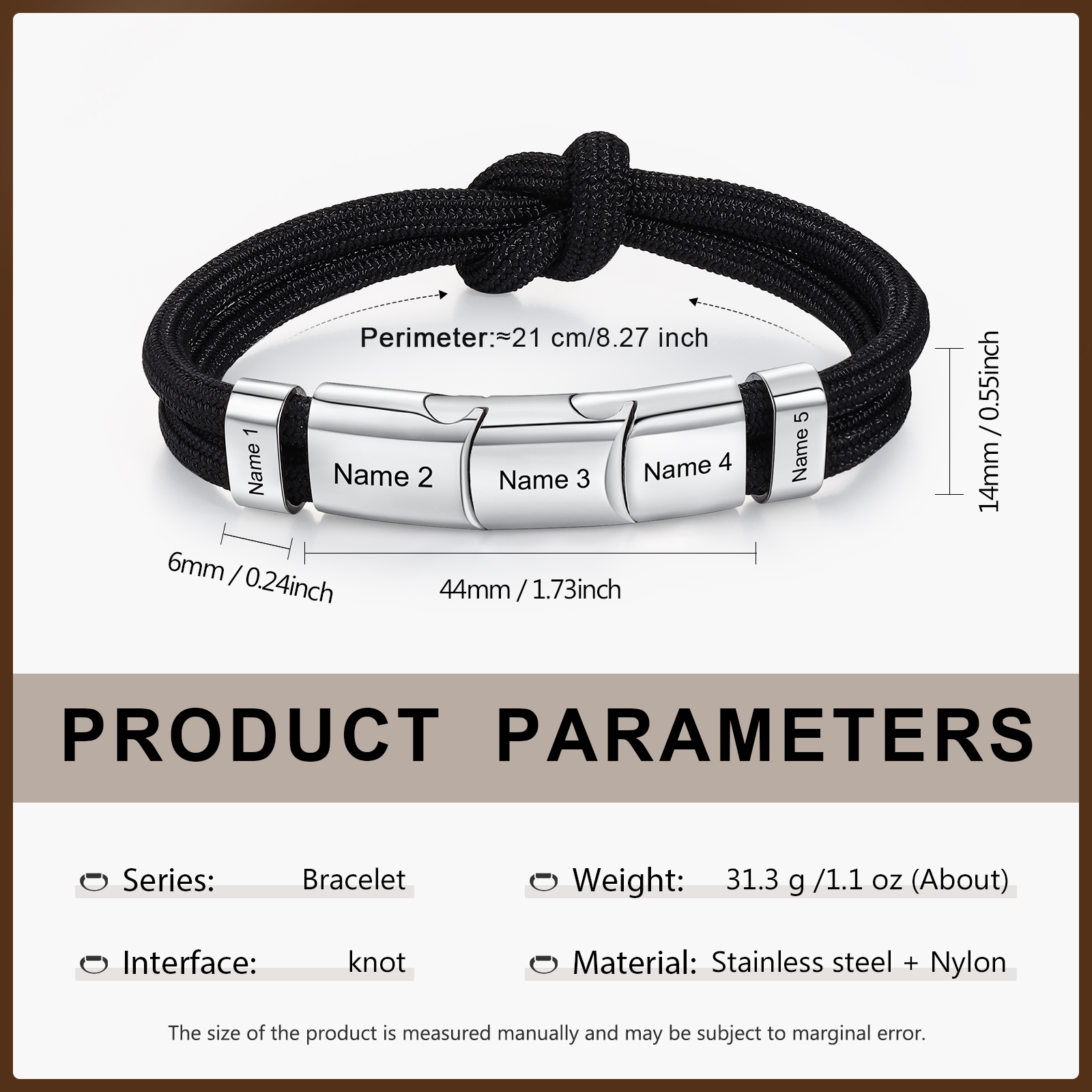 5 Names - Personalised Name Braided Leather Bracelet Engraving Men's Bracelet for Dad