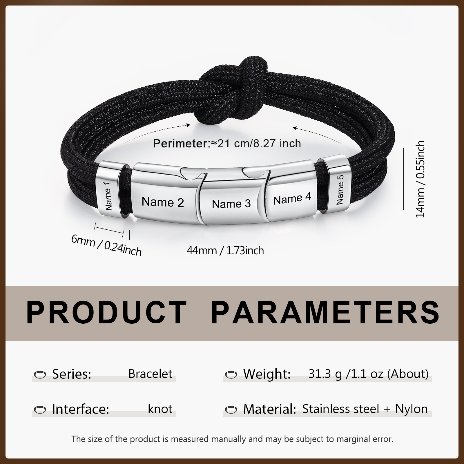 5 Names - Personalised Name Braided Leather Bracelet Engraving Men's Bracelet for Dad