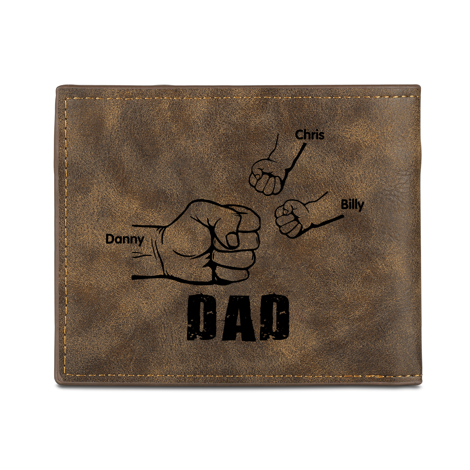 3 Names - Personalised Fist Bump Photo Custom Leather Men's  Wallet as a Father's Day Gift for Dad