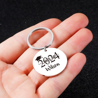 Personalised Name & Text Exquisite Round Graduation Keyring Gift For Her/Him