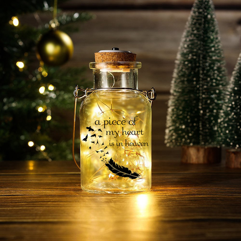 Memorial Jar Night Light A Piece Of My Heart Is In Heaven LED Lamp