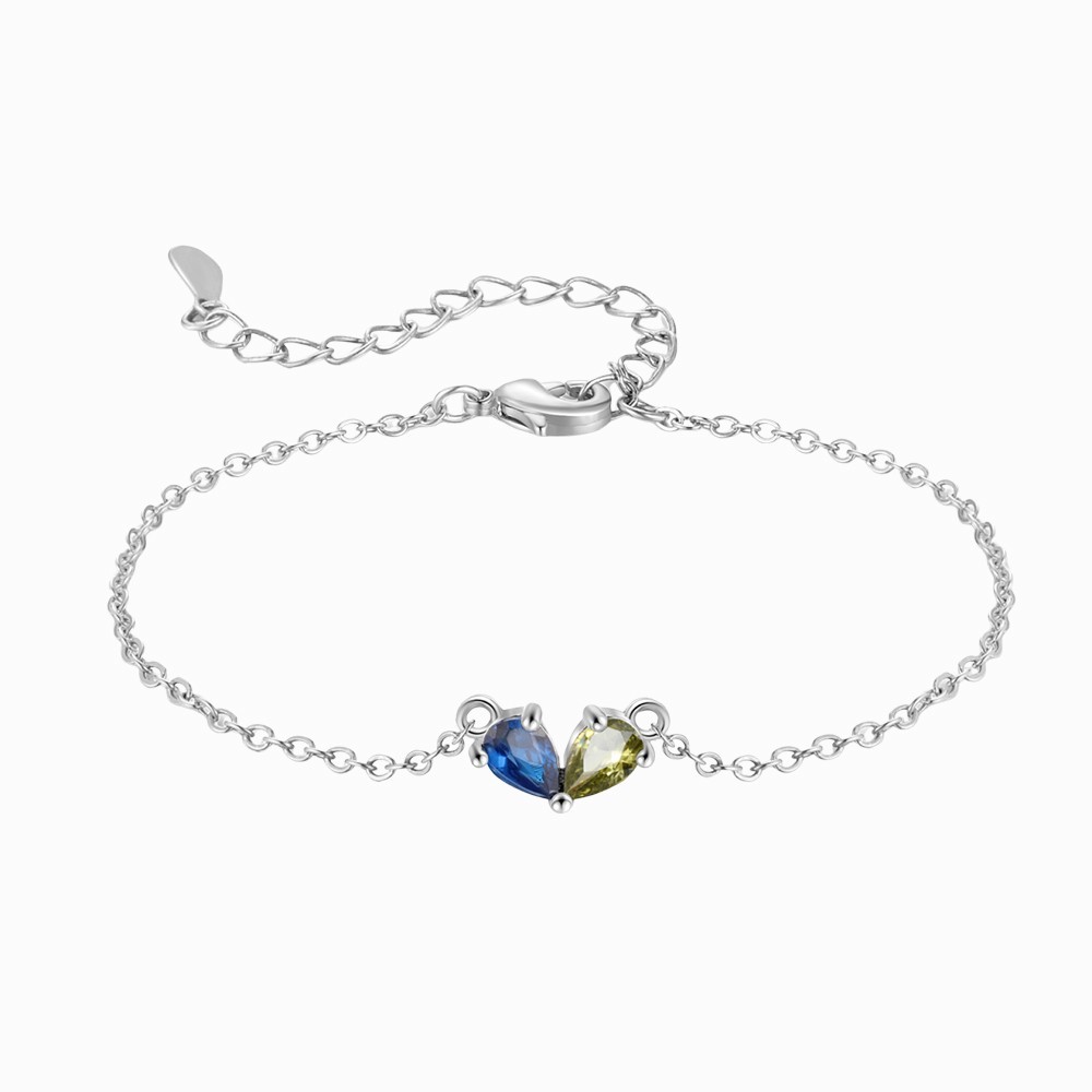 2 Birthstones Personalised Heart Bracelet – Custom Jewellery Gift for Mum | Jessemade