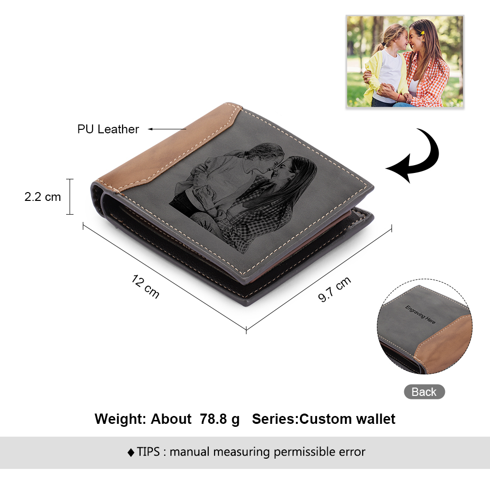 Personalised Leather Wallet Engraved Photo Short Wallet Gifts For Men