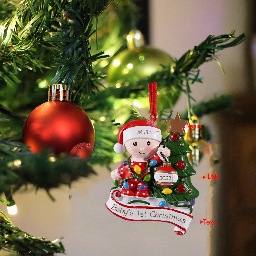 Personalised Baby Christmas Xmas Tree Decoration Ornament-Custom Name And Date Hanging Ornament Gifts For Baby's First Christmas