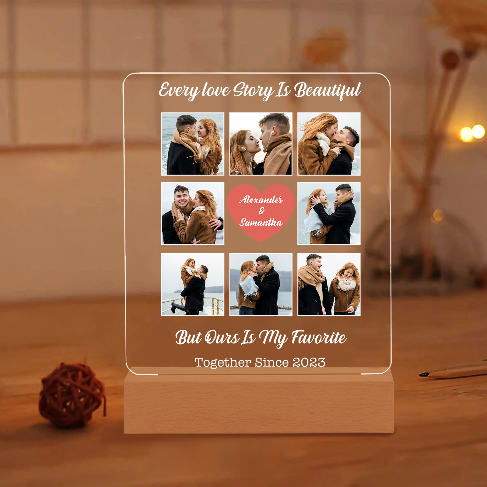 Photo-Personalised Couple Custom Names LED Night Light Anniversary Gift For Couple
