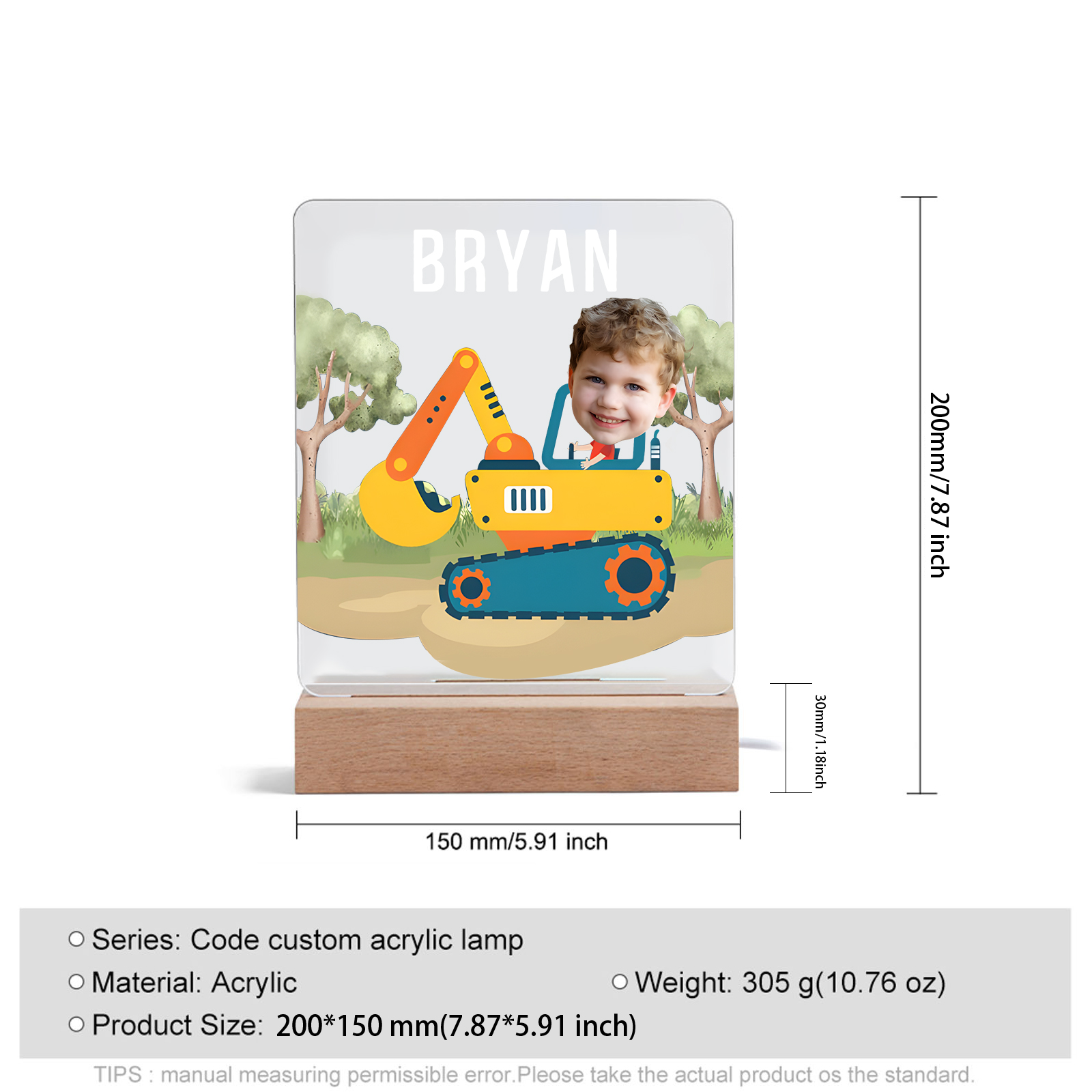 Personalised Photo & Name Acrylic Exquisite Pattern Night Light, A Gift For Children