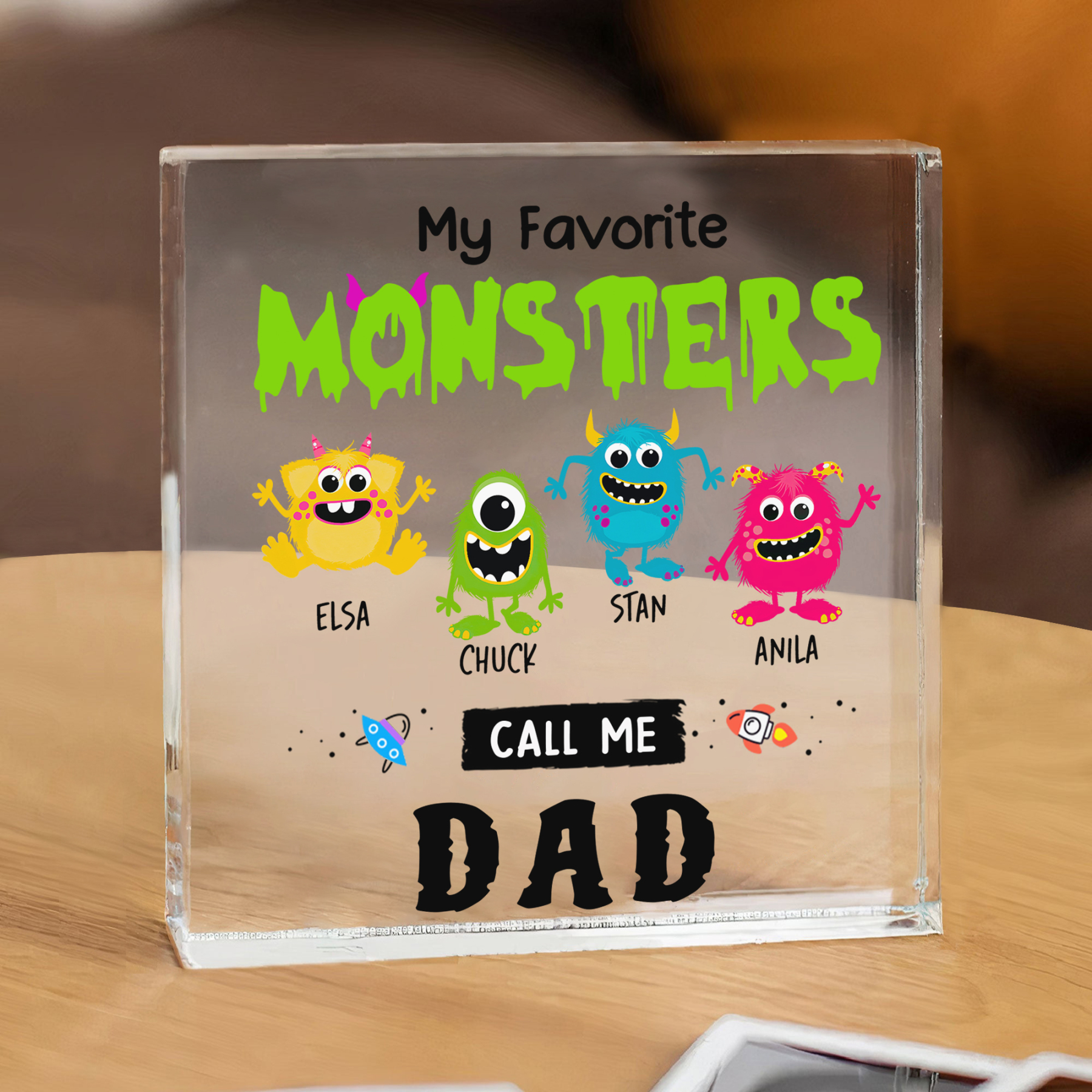 4 Names - Personalised Monster and Shit Style Custom Name Acrylic Ornament Father's Day Gift for Dad