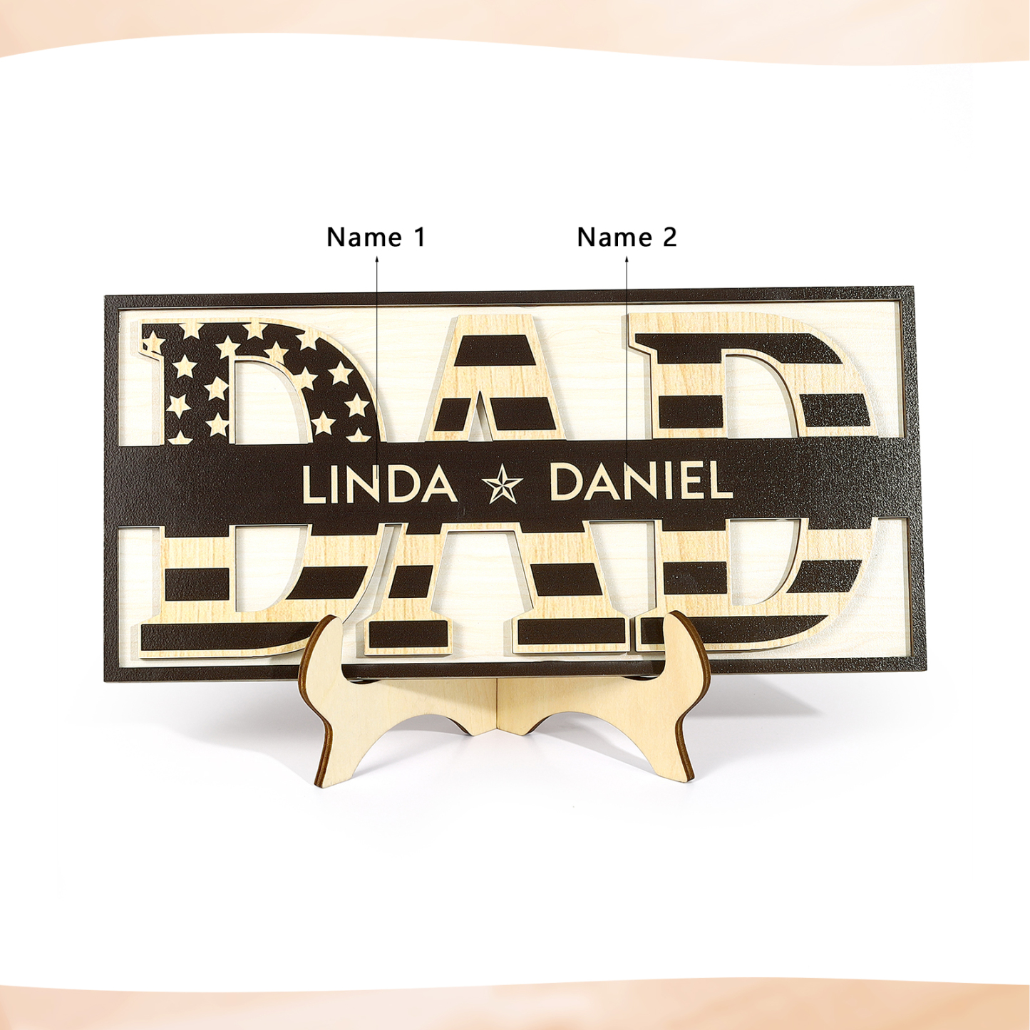 2 Names - Personalised Wood Ornament Engraved with Dad Text Support Customized Name Ornament Father's Day Gift for Dad