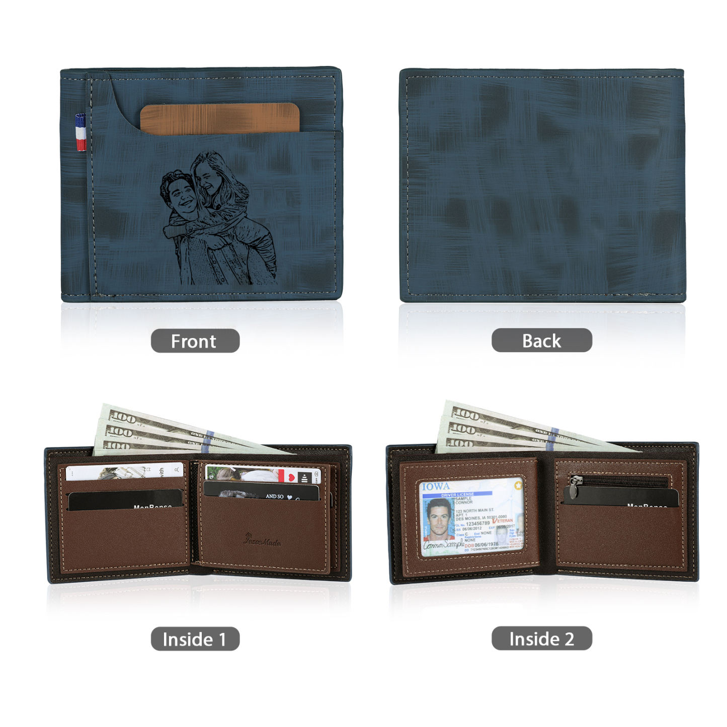 Personalized Custom Photo Leather Men's Wallet Custom Name Folding Wallet for Dad