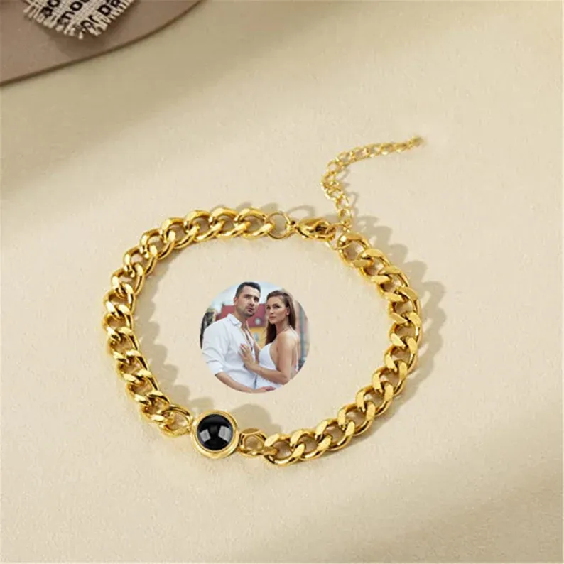 Cuban Chain Men's Bracelet Personalized Projection Bracelet Custom Photo Love Style Gifts for Men