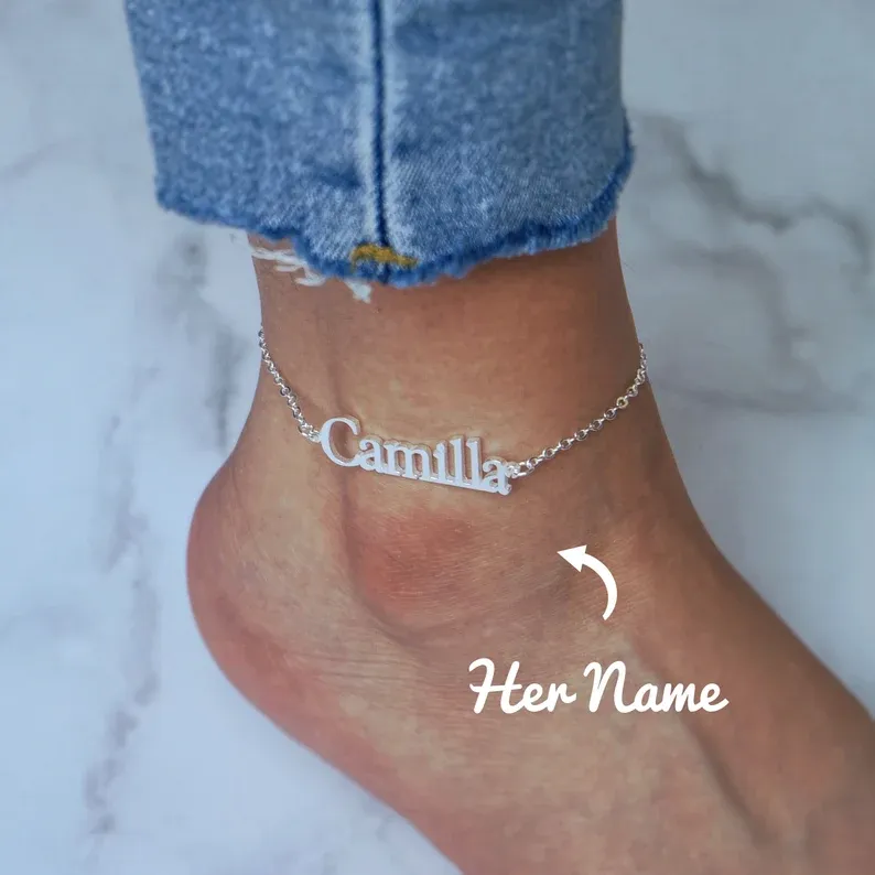Adjustable Personalised Name Ankle Bracelet Custom 1 Name Anklet Gifts for Her