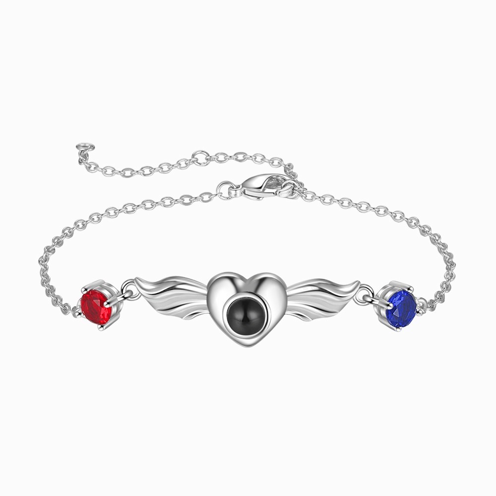 Personalised Photo Stone Projection Heart Bracelet with 2 Birthstones