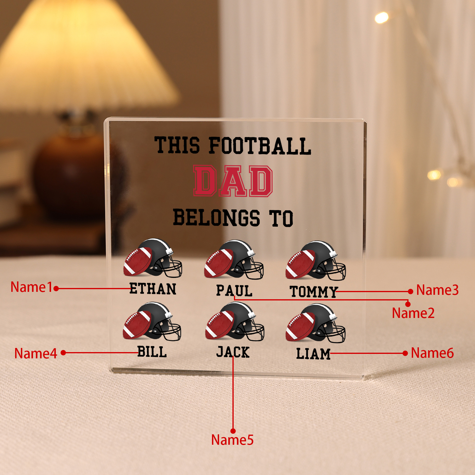6 Names -Personalised Football Acrylic Keepsake Customized Name Acrylic Plaque Ornament Father's Day Gift for Dad