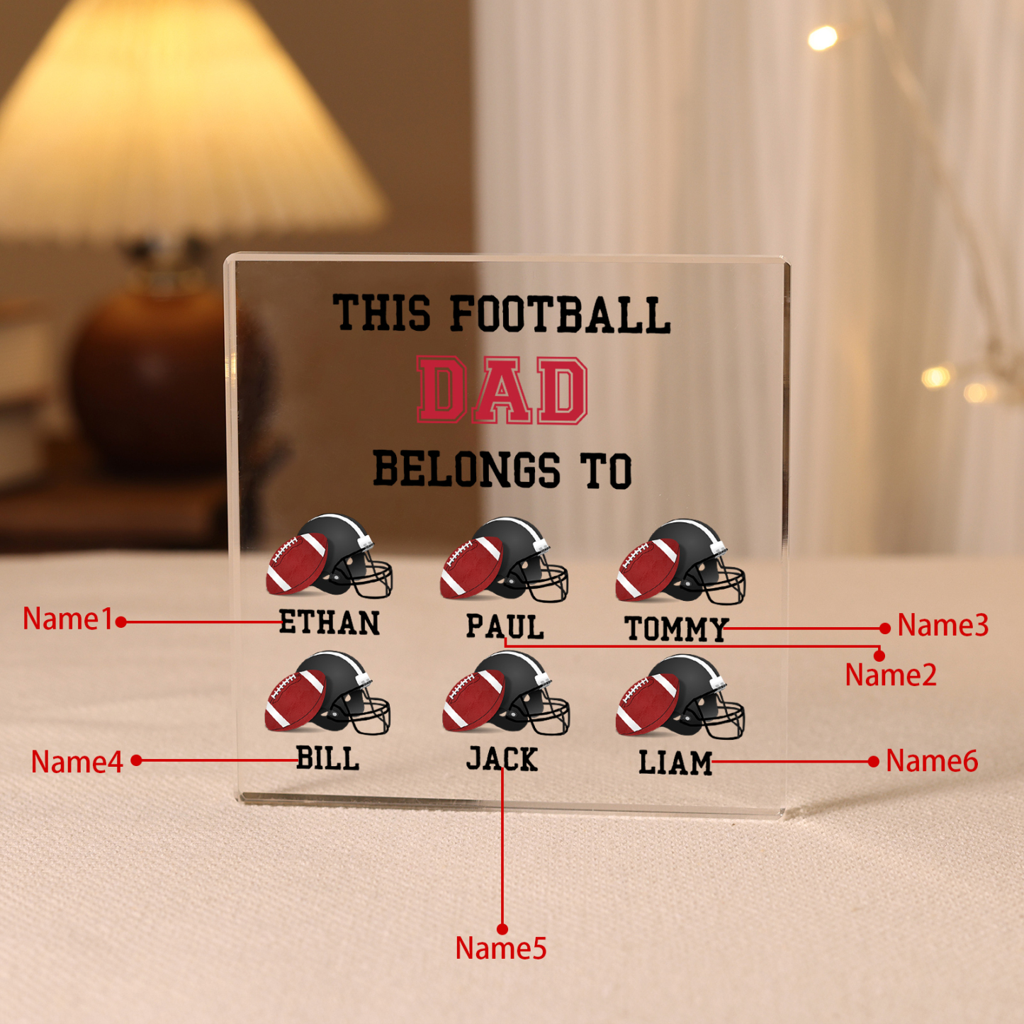 6 Names -Personalised Football Acrylic Keepsake Customized Name Acrylic Plaque Ornament Father's Day Gift for Dad