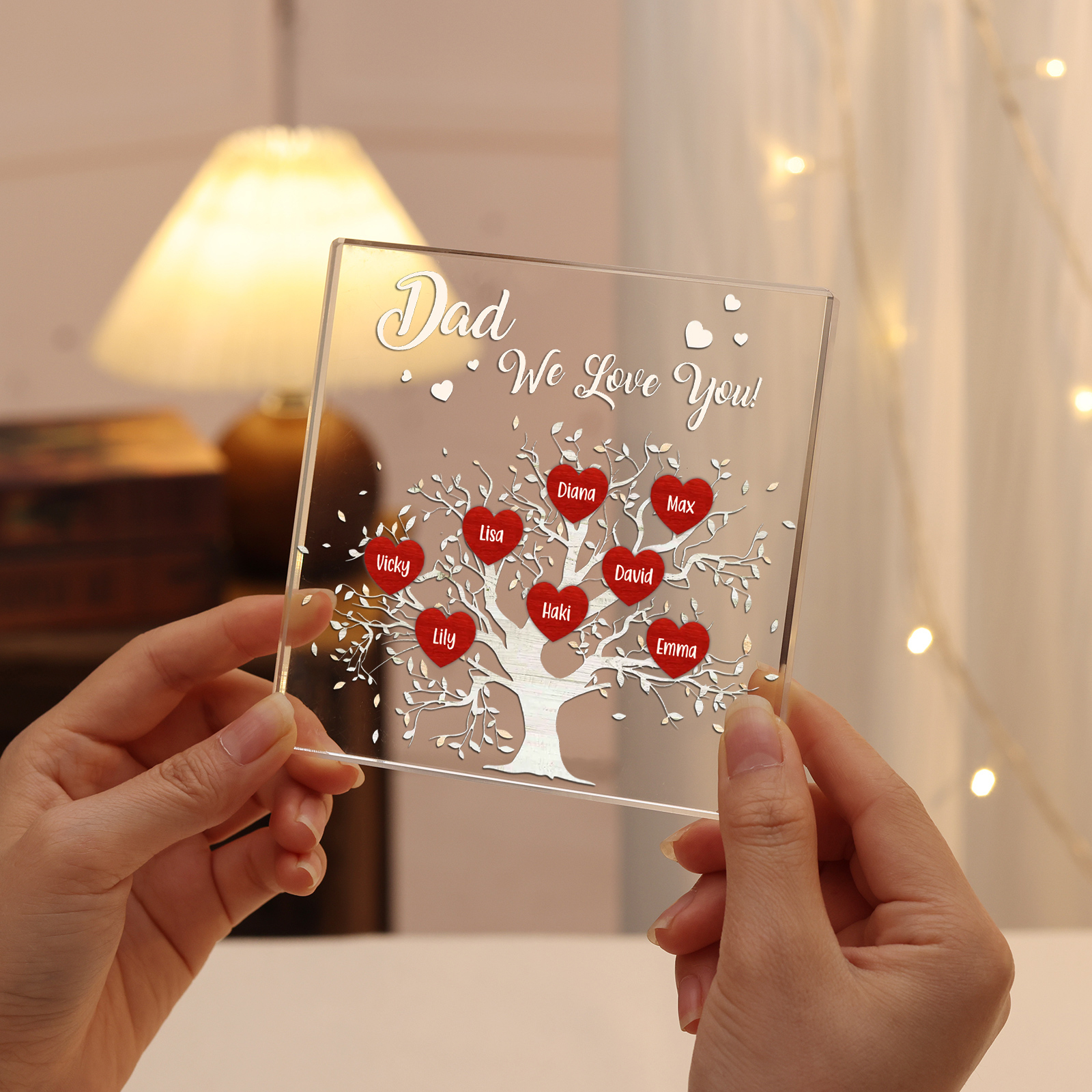 8 Names-Personalised Acrylic Family Tree Keepsake-Custom Text and Names-Acrylic Plaque Home Decoration Gift for Dad/Grandad