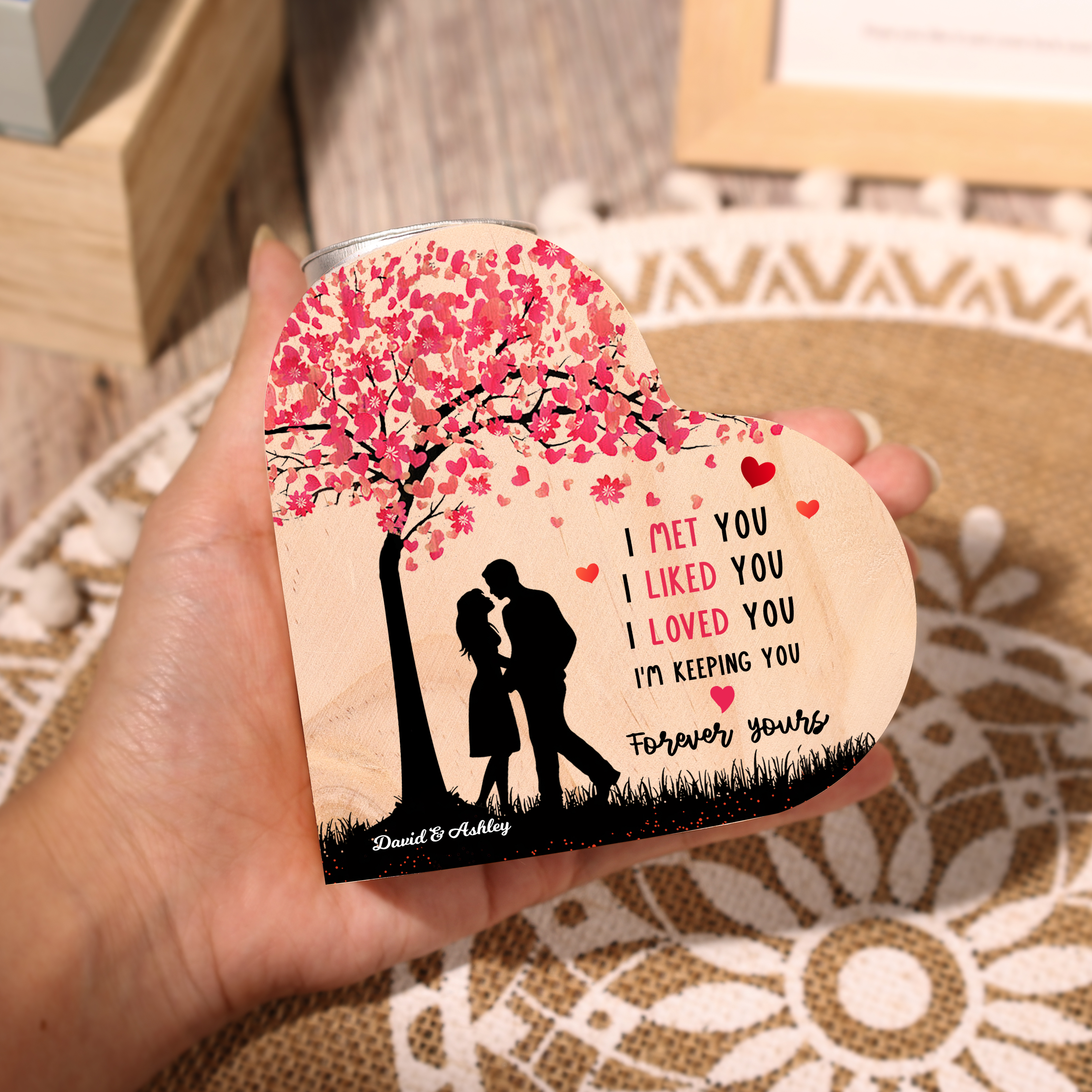 2 Names-Personalised Love Couple Heart Candle Holder-I loved You-Wooden Candlesticks Valentines Gift