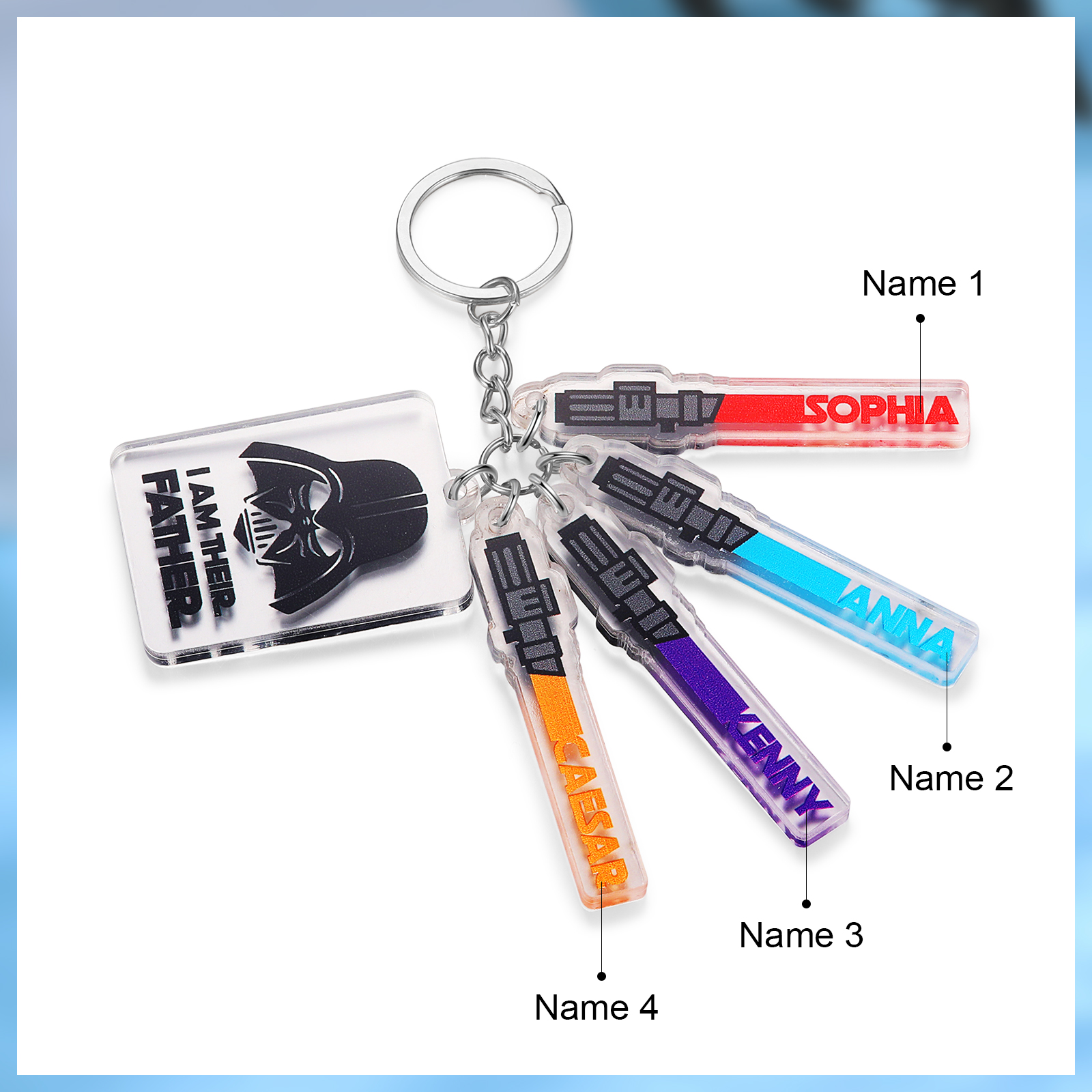 4 Names - Personalised Name Acrylic Star Wars Keyring - I Am Their Father - Gift for Dad