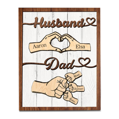 5 Names - Personalised Fist Bump Home Wooden Decor Father's Day Gift for Dad