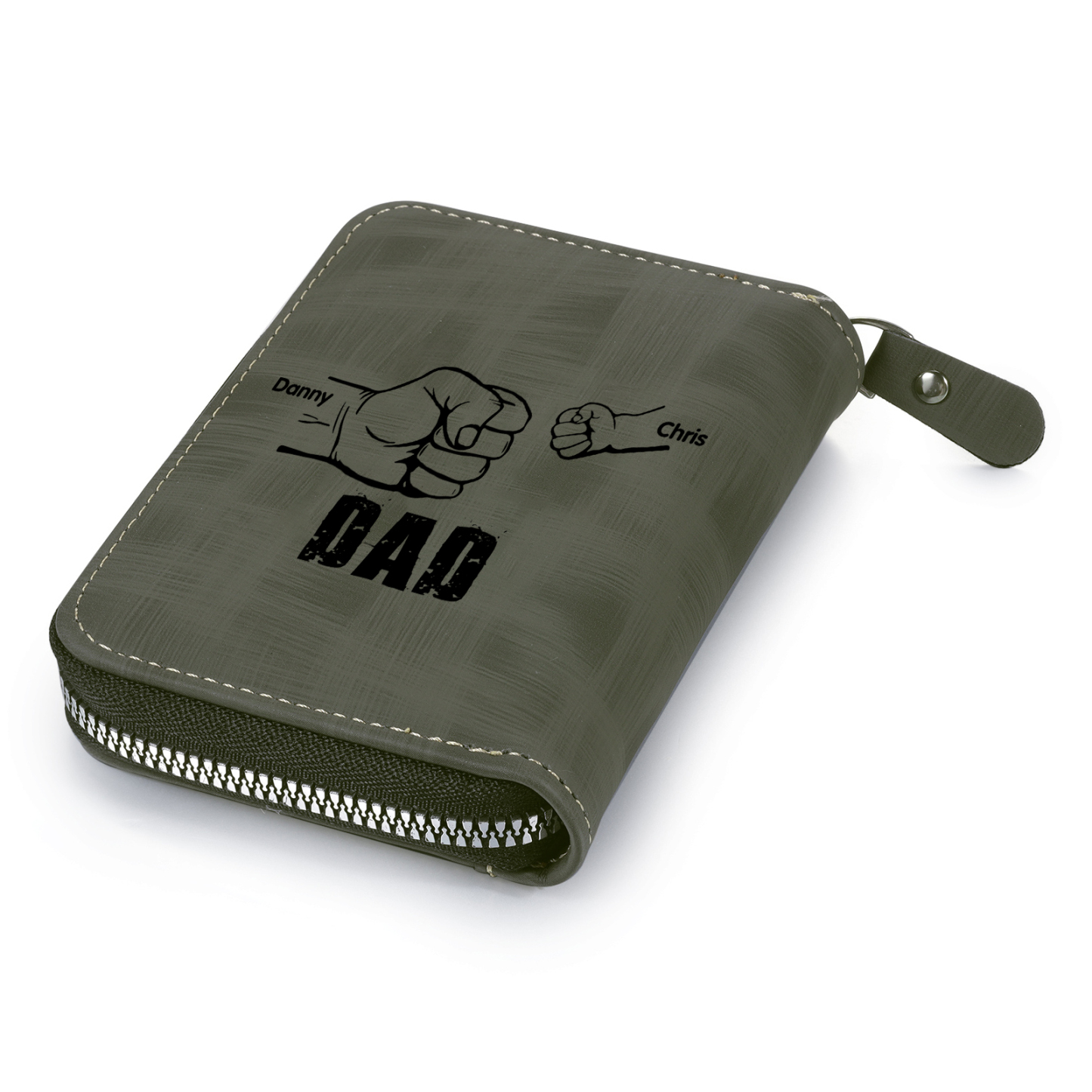 2 Names - Personalised Fist Bump Fist Bump Photo Custom Leather Men's Zipper Wallet as a Father's Day Gift for Dad