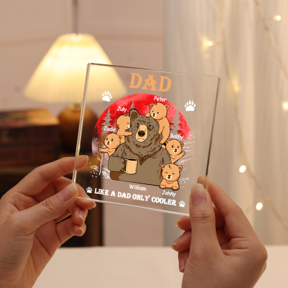 6 Names - Personalised Bear Family Pattern Custom Name Acrylic Square Ornament Father's Day Gift