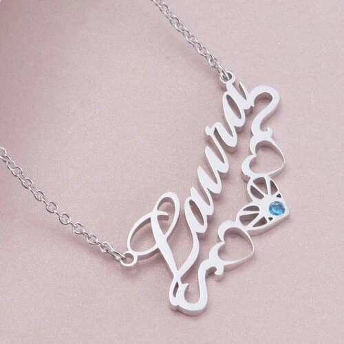 Personalised Necklace With Birthstone Custom 1 Name Necklace Gift For Women