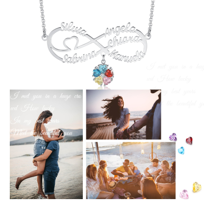 Personalised Infinity Necklace With 6 Birthstones Engraved Names Necklace Gift For Women