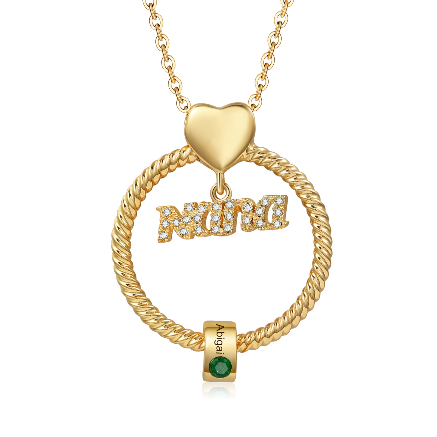 1 Name-Personalised Nana Circle Necklace Set With Rose Flower Gift Box-Custom Women Necklace With 1 Birthstone Pendant Engraved Names Gift For Nana