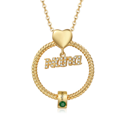 1 Name-Personalised Nana Circle Necklace Set With Rose Flower Gift Box-Custom Women Necklace With 1 Birthstone Pendant Engraved Names Gift For Nana