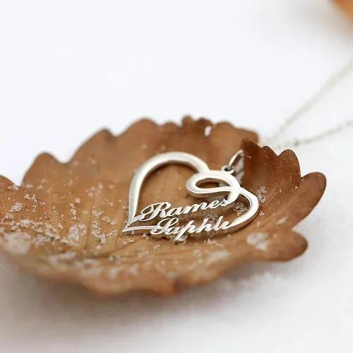 Personalised Heart Necklace Custom 2 Names Necklace Gift For Women