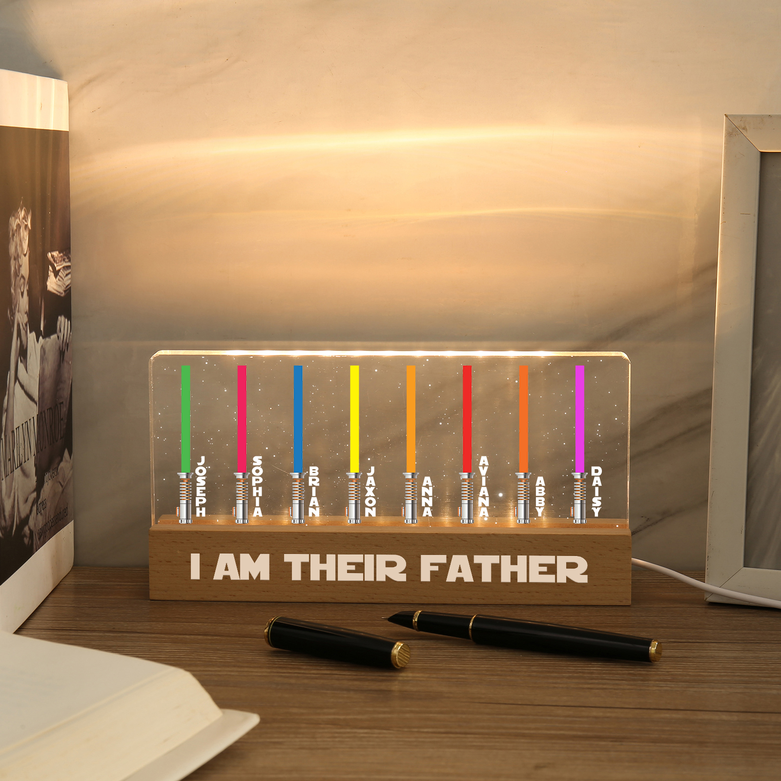 Personalised Star Wars Logo Father's Day Gift - I'm Their Dad - Table Lamp with 8 Names
