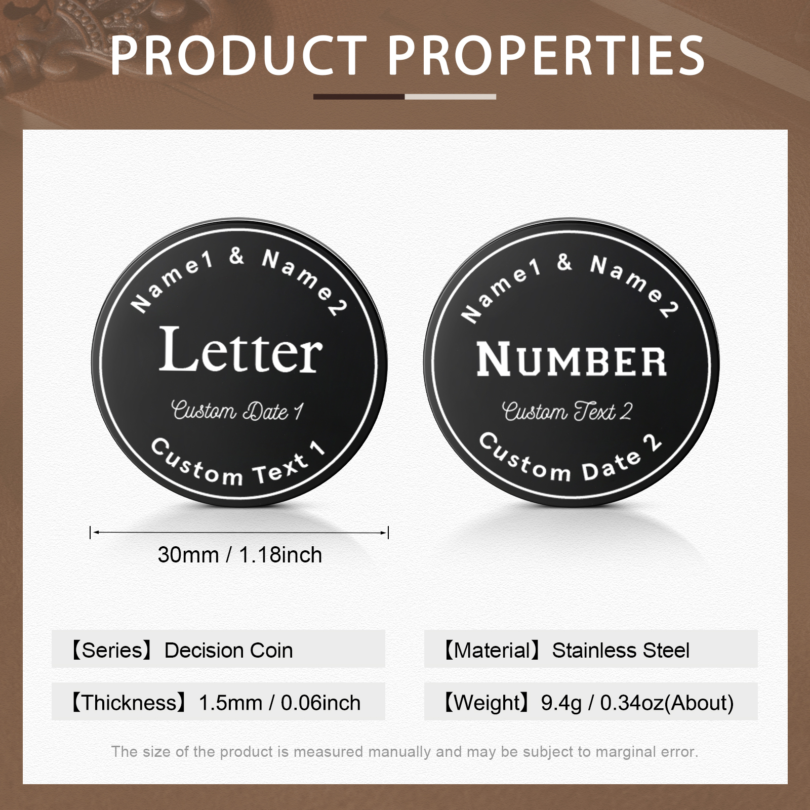 2 PCS Personalized Name Stainless Steel Commemorative Coin Custom Anniversary Special Gift