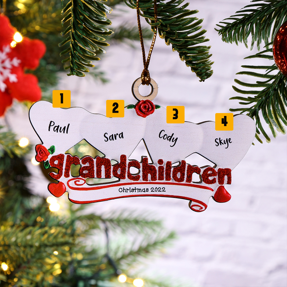 4 Names-Personalised Family Wooden Christmas Ornament-Custom 4 Names Hanging Ornament Gifts For Family-Grandchildren