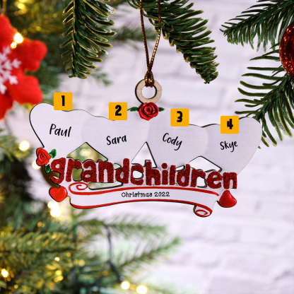 4 Names-Personalised Family Wooden Christmas Ornament-Custom 4 Names Hanging Ornament Gifts For Family-Grandchildren