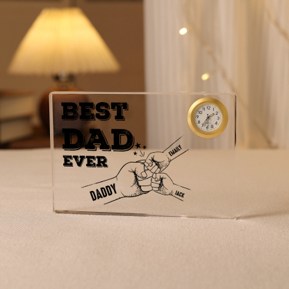 3 Names - Personalised Fist Bump Pattern Custom Name Acrylic Rectangular Clock Ornament Father's Day Gift