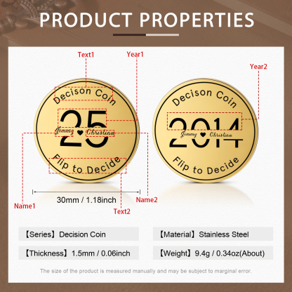 2 PCS Personalized Name Stainless Steel Anniversary Coin Custom Text And Year Special Gift